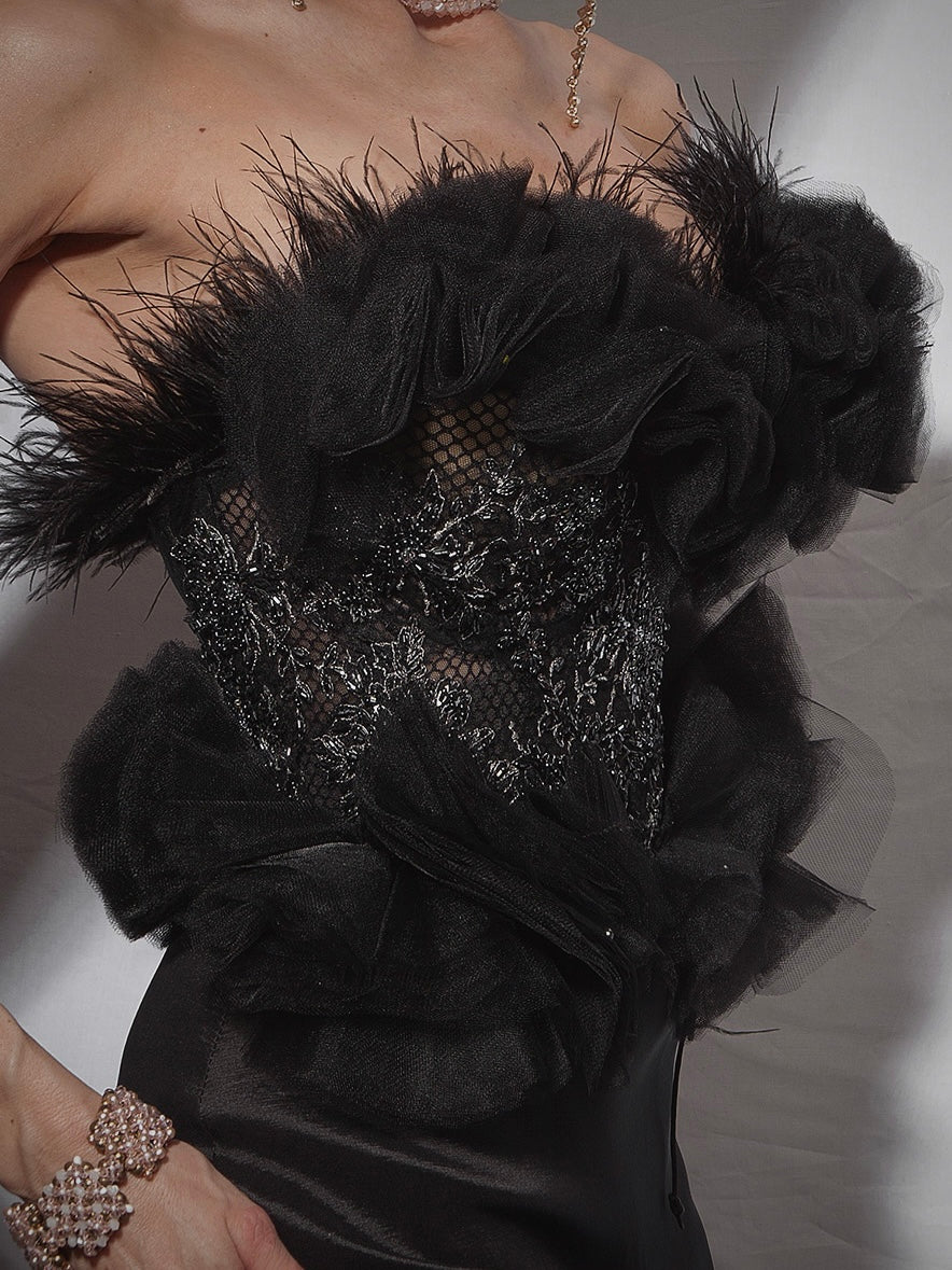 Black Swan Red Carpet Style Goth Corset - Mologoko Couture