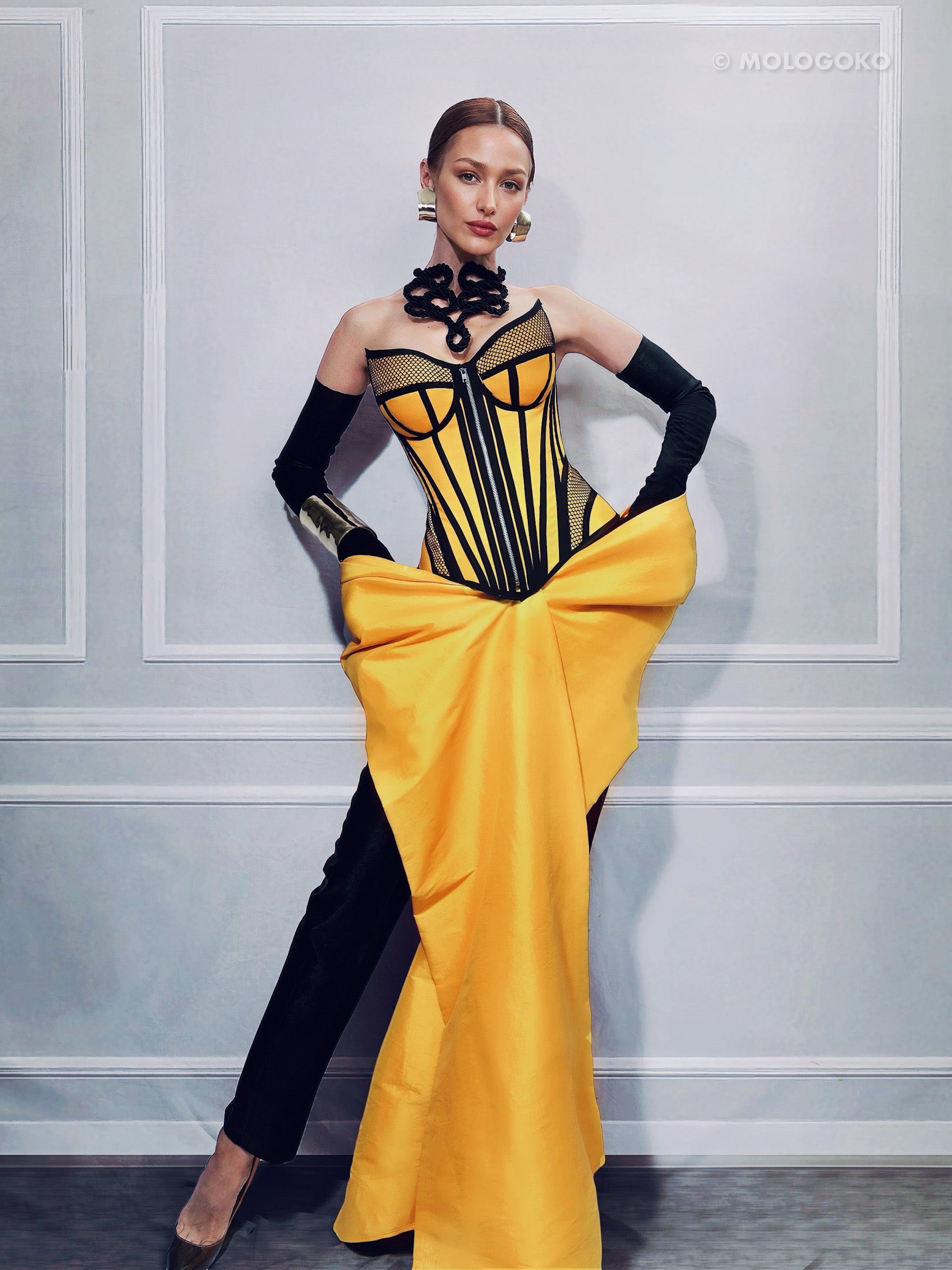 Ferrari Yellow Organic Canvas Front Zipper Corset Bustier - Mologoko Couture