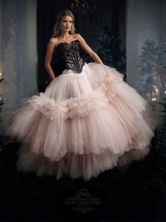 Mira Champagne Tulle Two Tiers Ball Gown Skirt