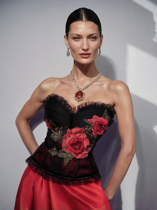 Carmen Red Carpet Style Embroidered Rose Corset