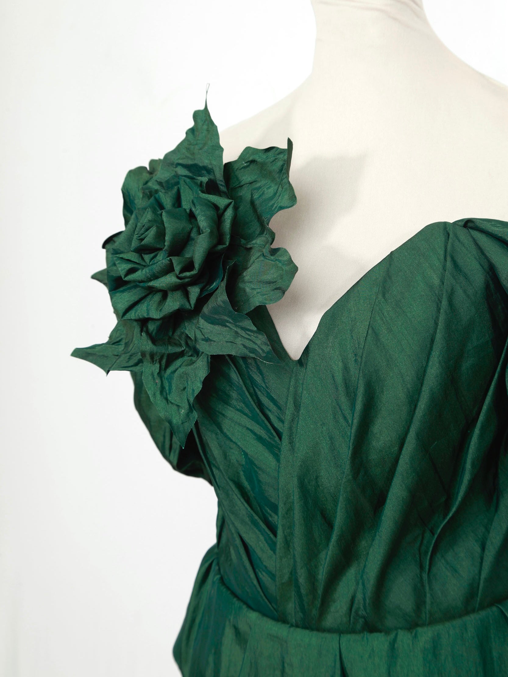 Emerald Green Silk Taffeta Draped Corset with Peplum
