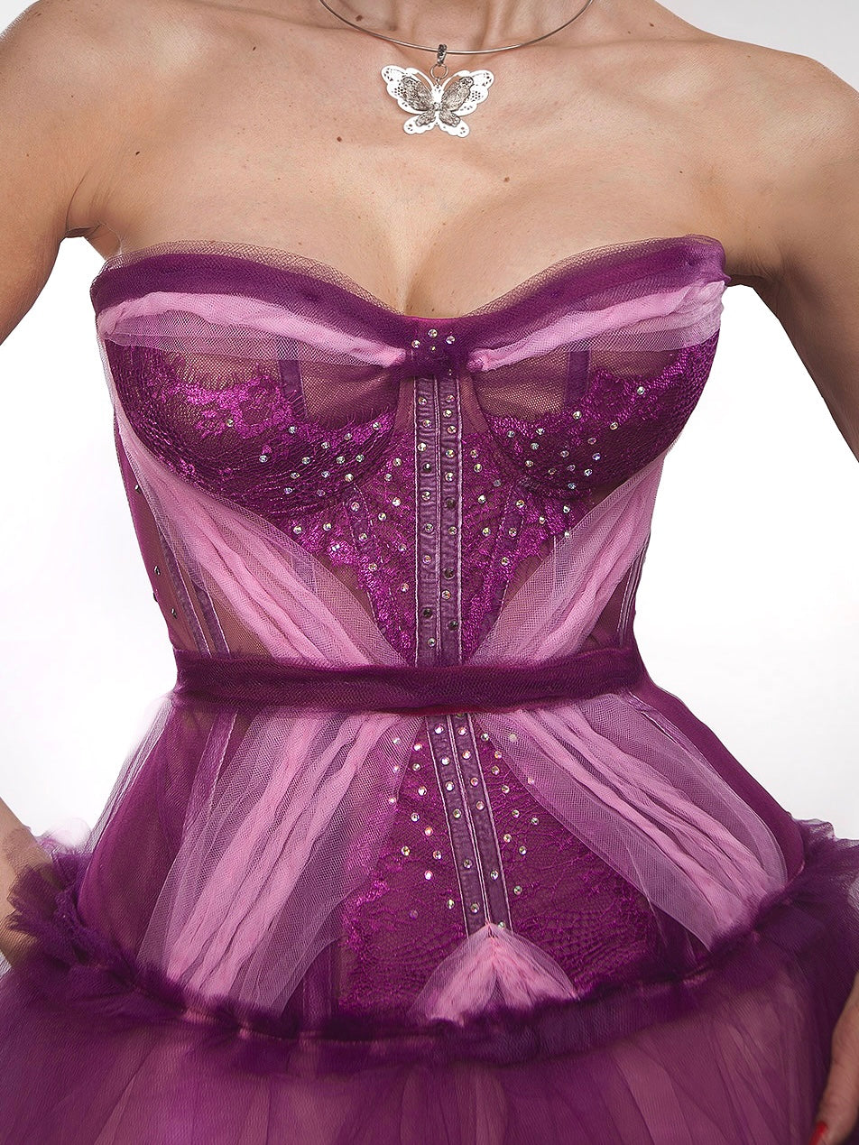 Purple Pink Rose Corset - Mologoko Couture