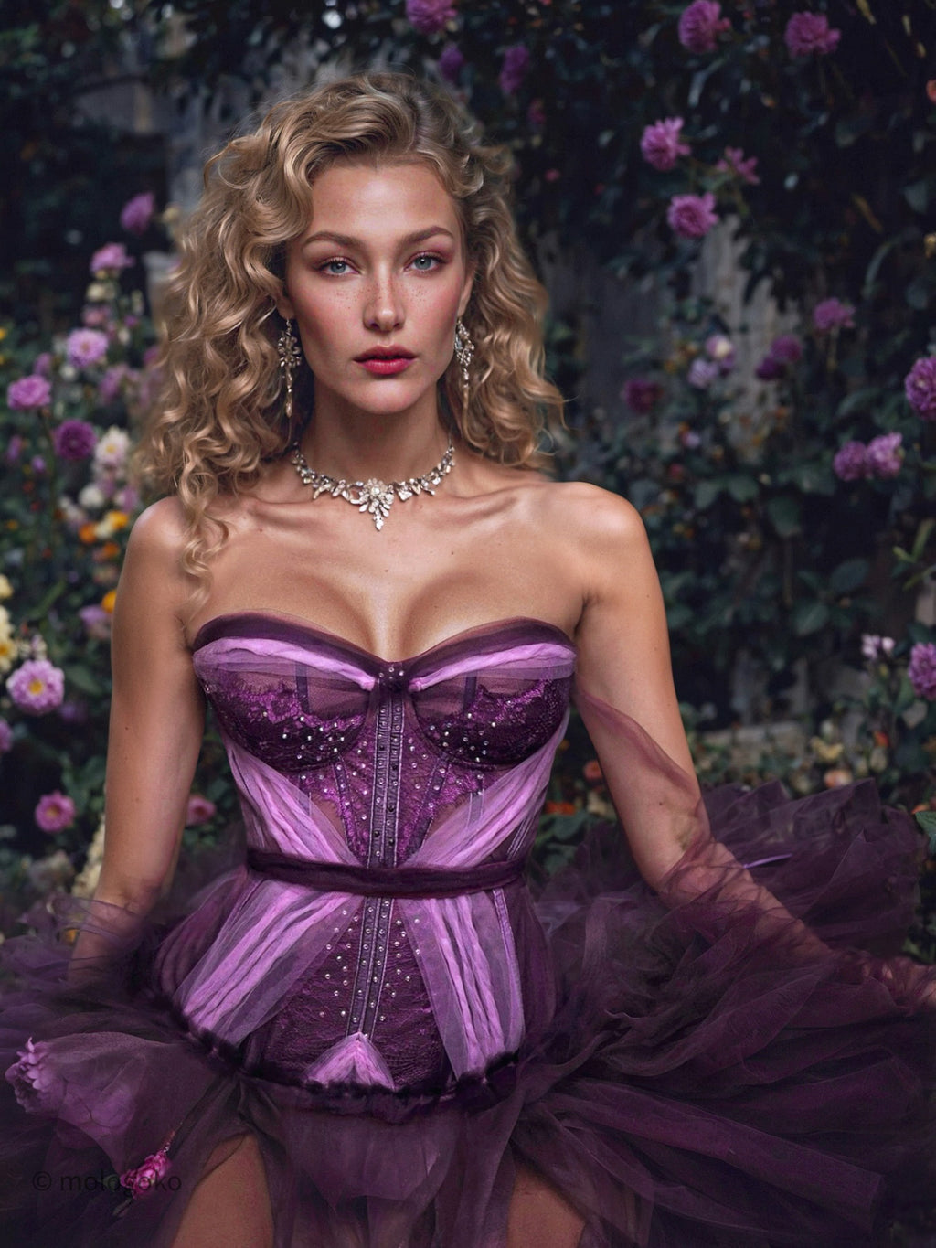 Purple Pink Rose Corset - Mologoko Couture