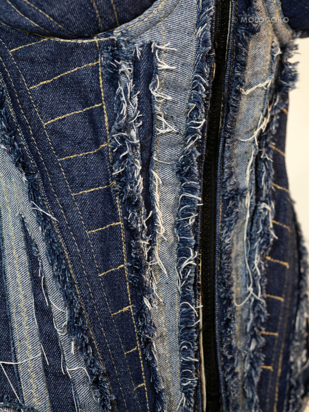 “Fray Play” Sculpted Two-Tone Denim Corset - custom made clothing