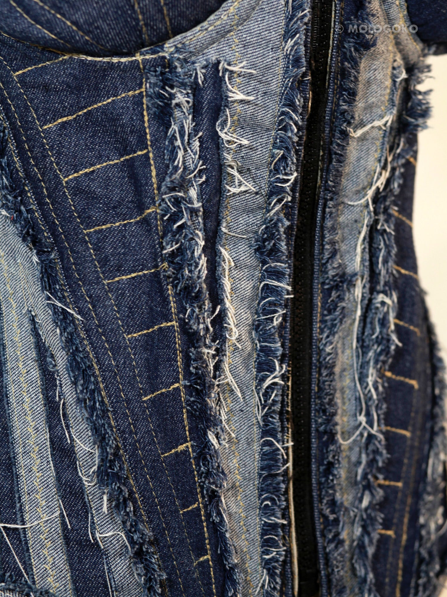 “Fray Play” Sculpted Two-Tone Denim Corset - custom made clothing