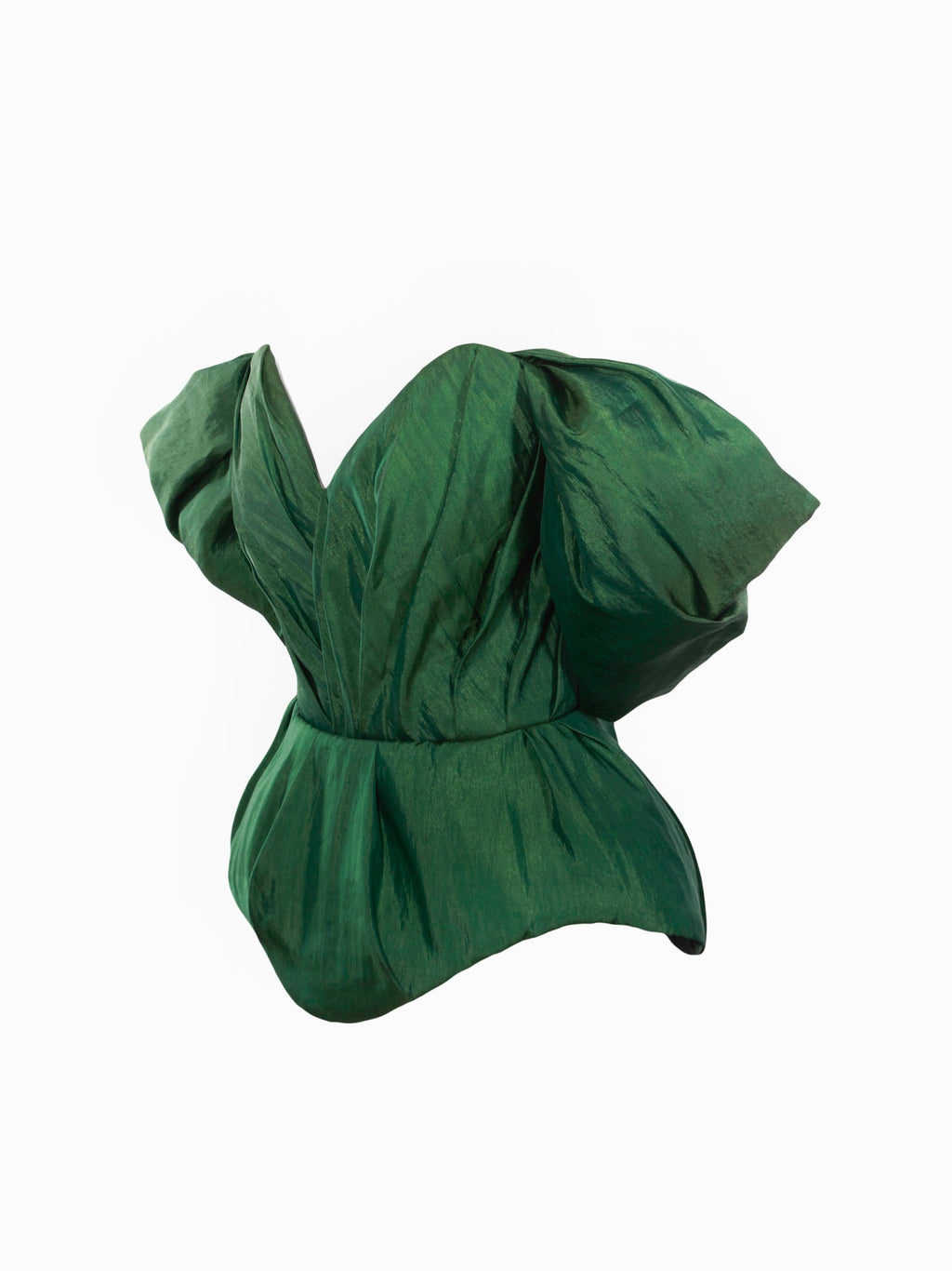 Emerald Green Silk Taffeta Draped Corset with Peplum