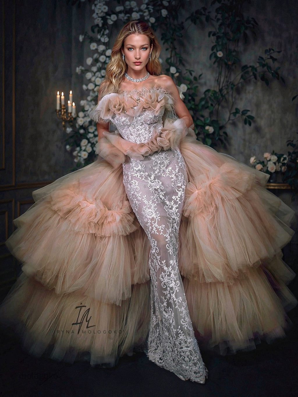 White Swan Red Carpet Style Wedding Corseted Gown Set - Mologoko Couture