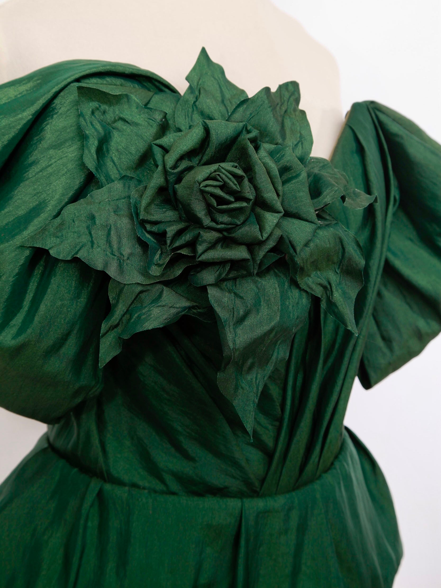 Emerald Green Silk Taffeta Draped Corset with Peplum