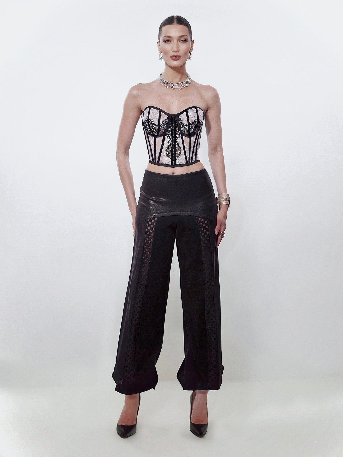 Faux Leather Neoprene Wide Leg Trousers