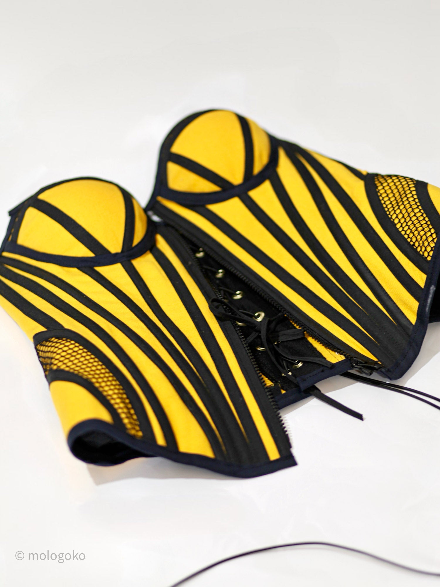 Ferrari Yellow Organic Canvas Front Zipper Corset Bustier - Mologoko Couture