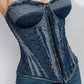 Denim Organic Cotton Quilted Front Zipper Corset - Mologoko Couture