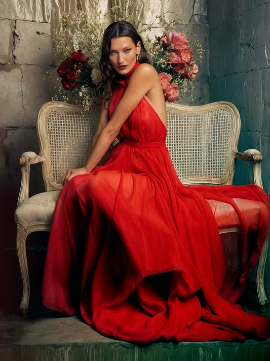 Red Chiffon One-of-a-kind Gown