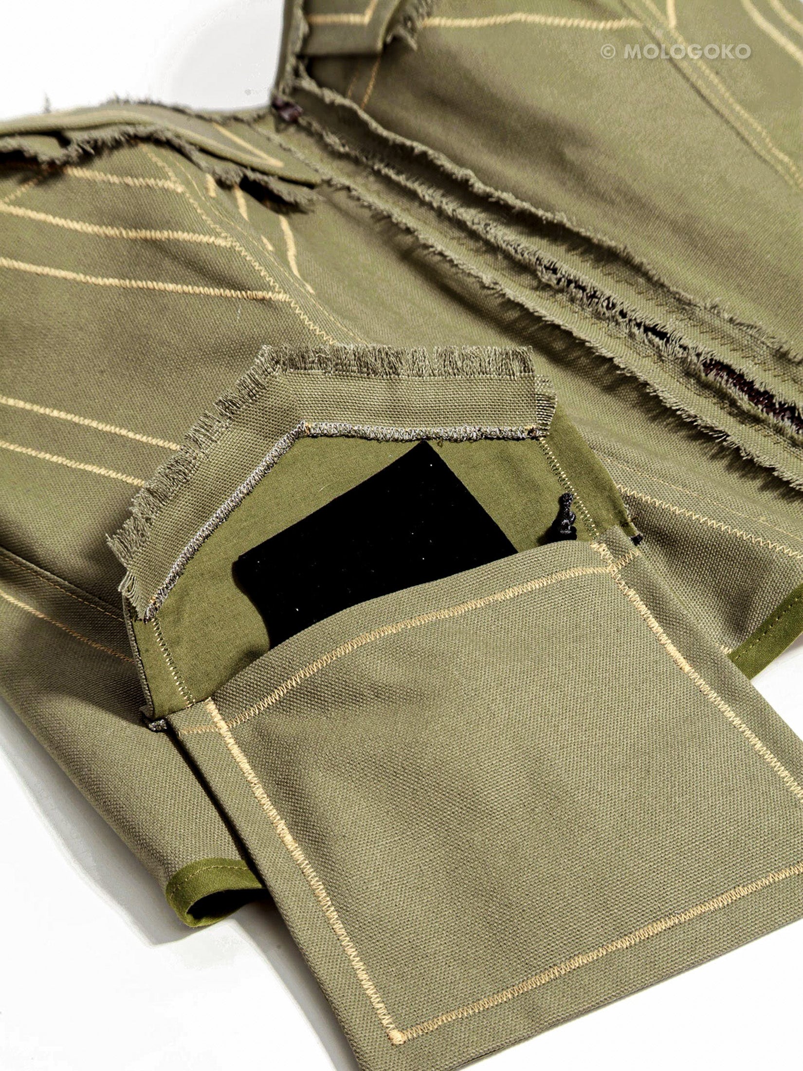 Olive Organic Cotton Quilted Front Zipper Corset with Pockets - Mologoko Couture