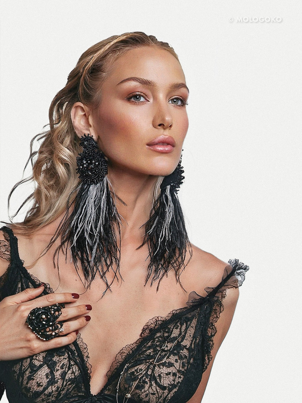 Black and Grey TWO TONE BEADED STATEMENT EARRINGS - Mologoko Couture