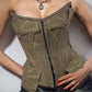 Olive Organic Cotton Quilted Front Zipper Corset with Pockets - Mologoko Couture