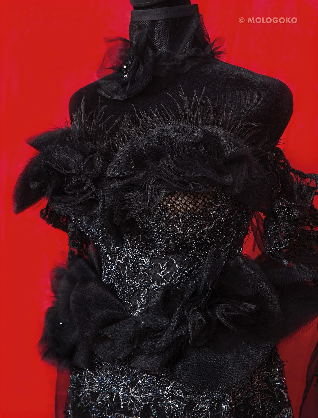 Black Swan Red Carpet Style Goth Gown Set - Mologoko Couture