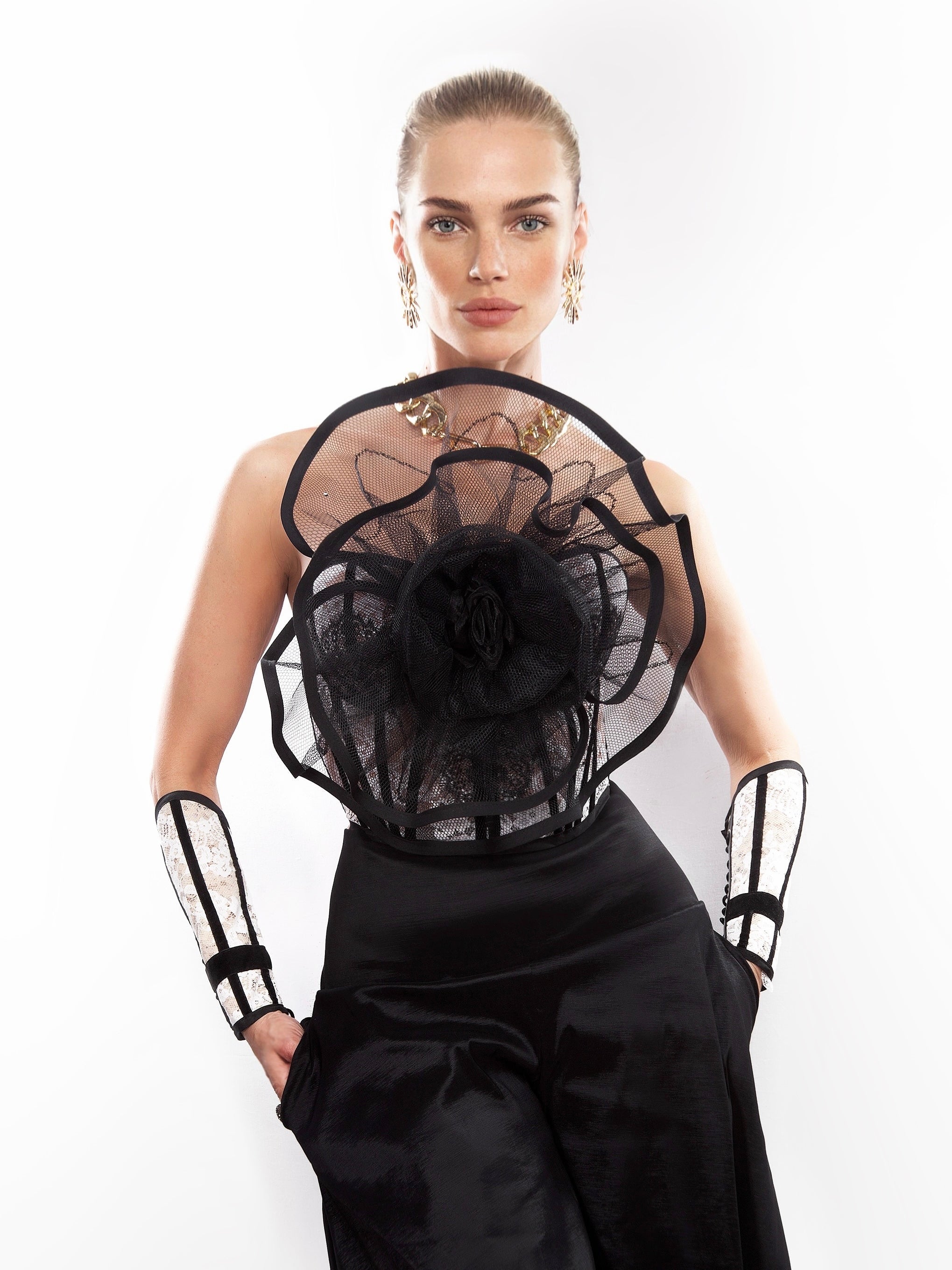 Extra Large Mesh Hand Beaded Flower Pin - Mologoko Couture