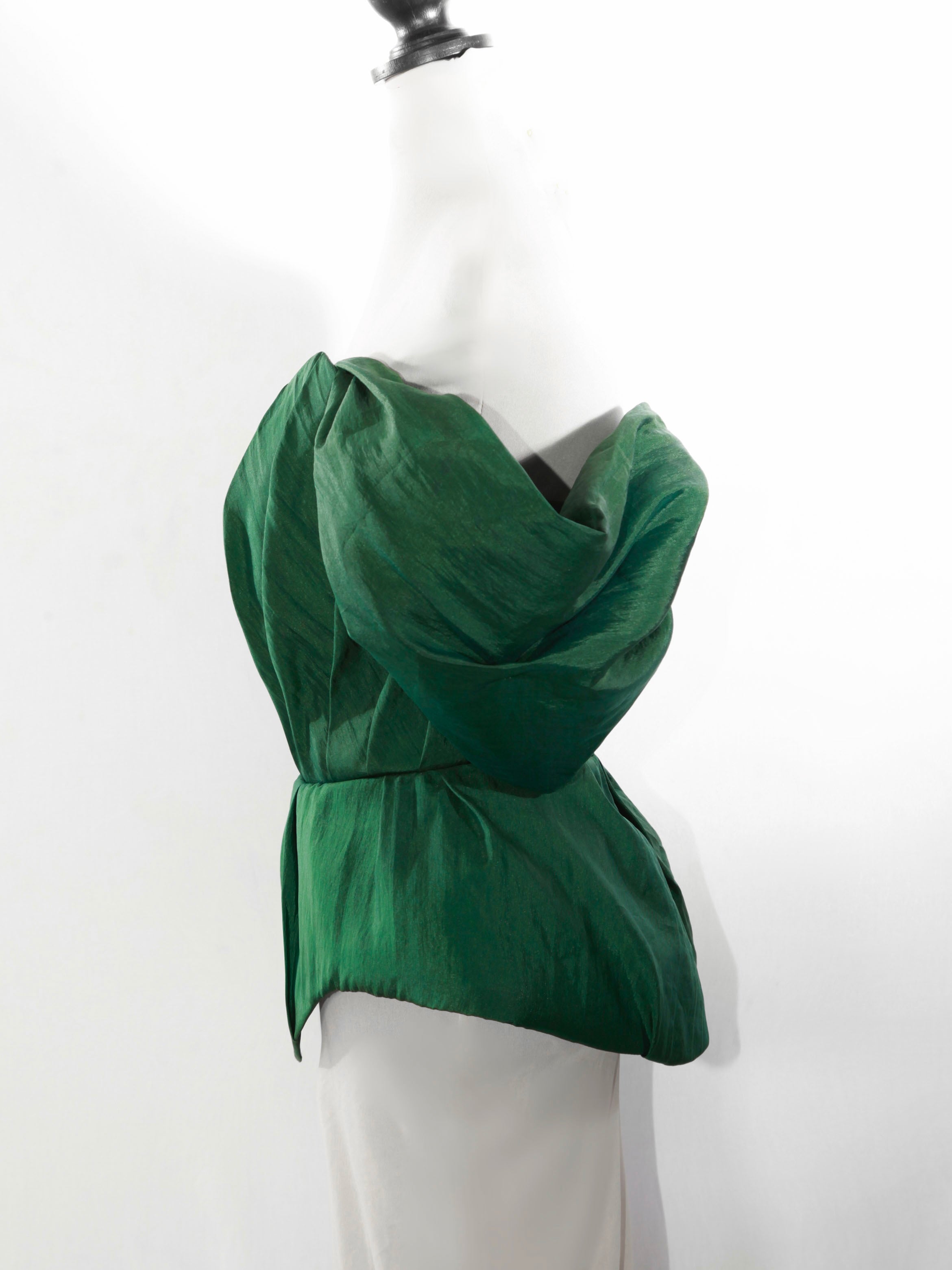 Emerald Green Silk Taffeta Draped Corset with Peplum