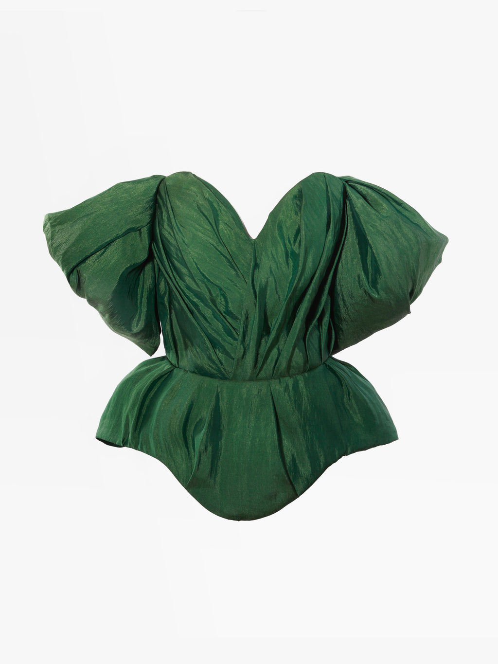 Emerald Green Silk Taffeta Draped Corset with Peplum