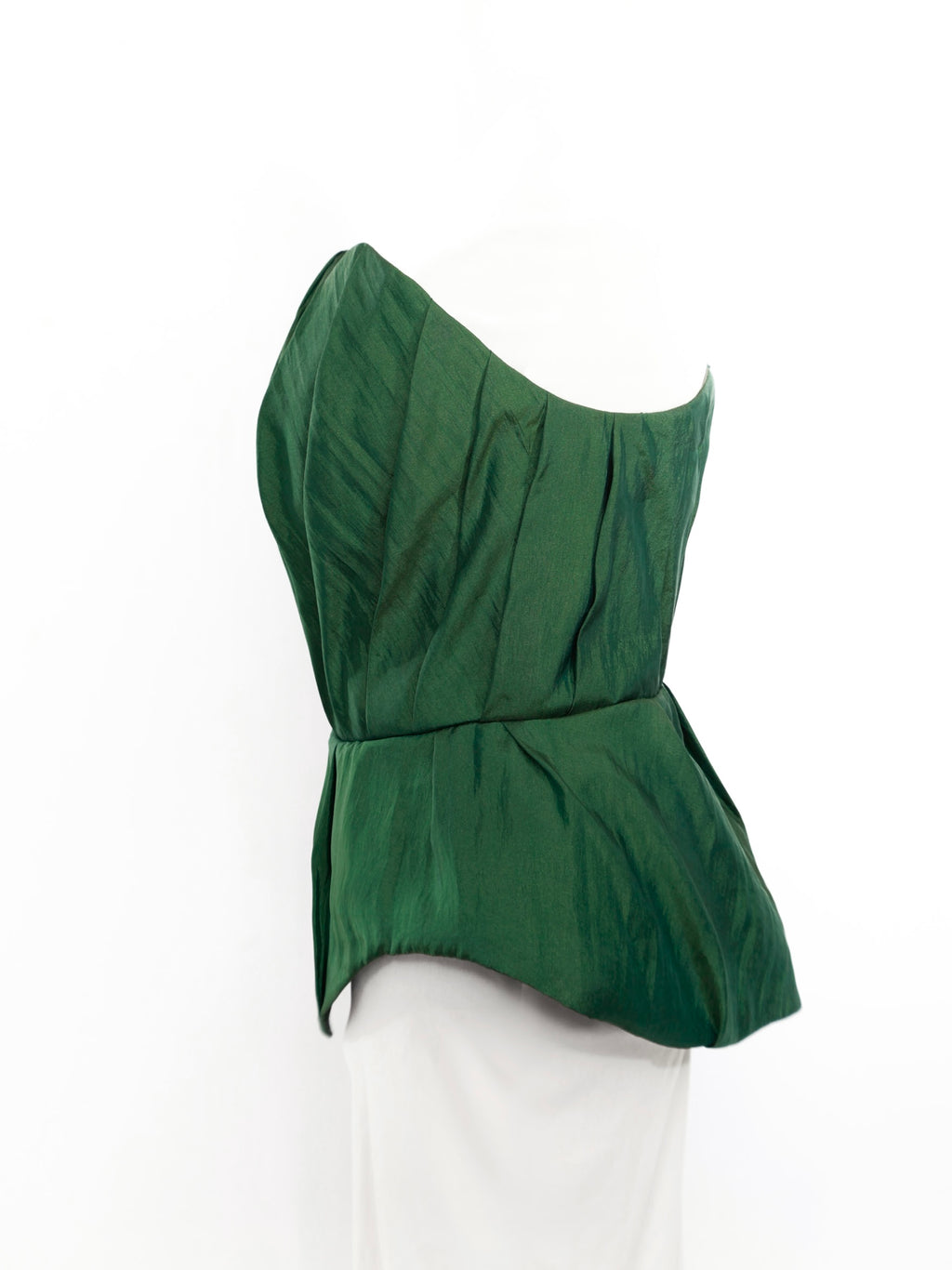 Emerald Green Silk Taffeta Draped Corset with Peplum