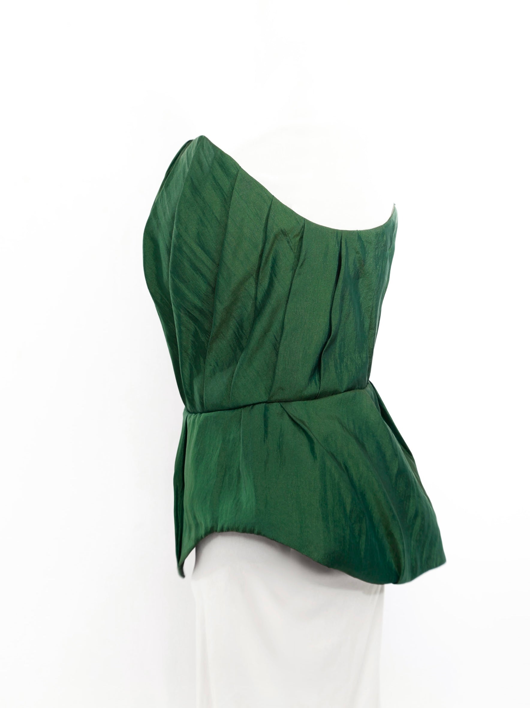 Emerald Green Silk Taffeta Draped Corset with Peplum