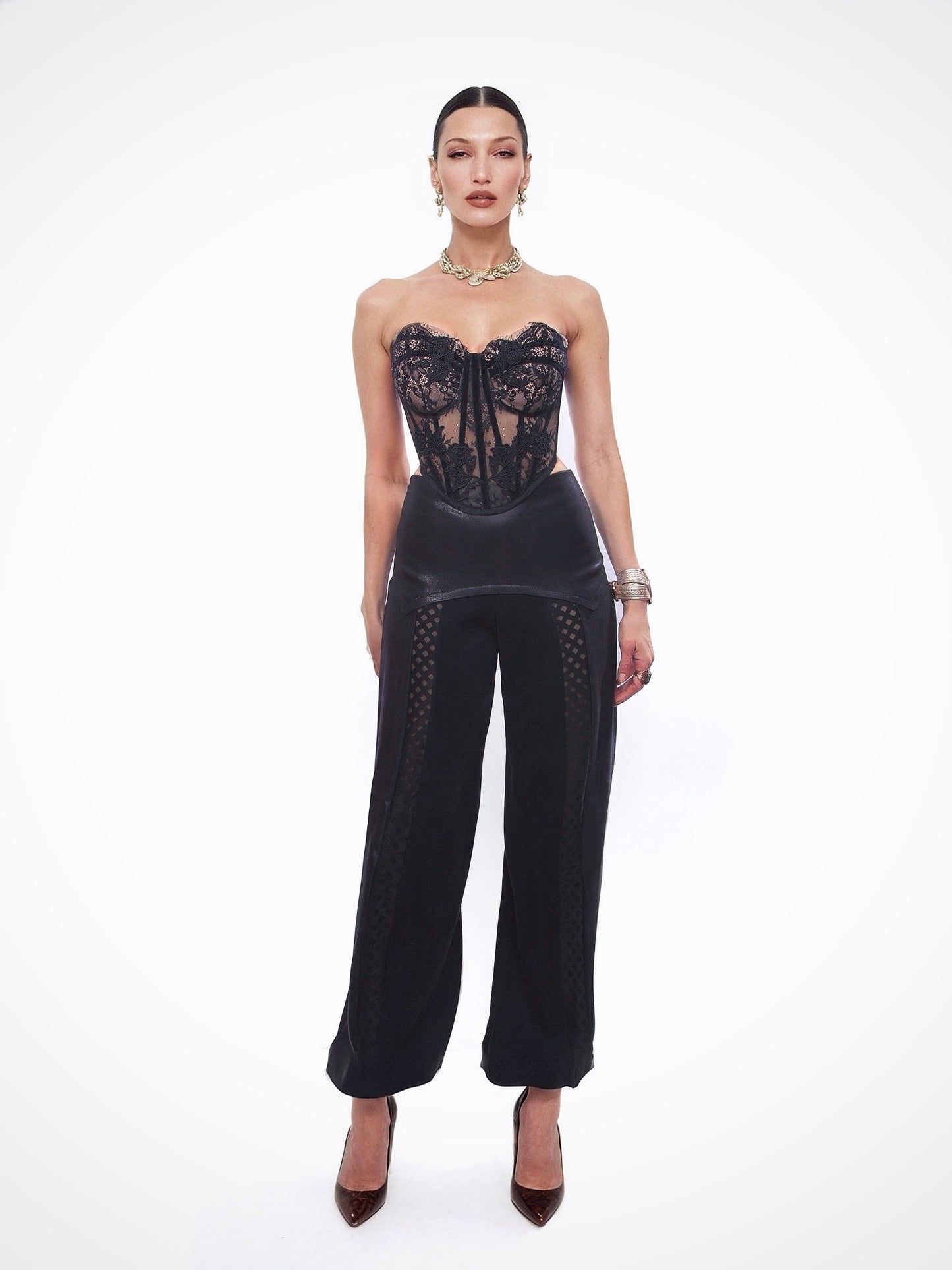 Faux Leather Neoprene Wide Leg Trousers