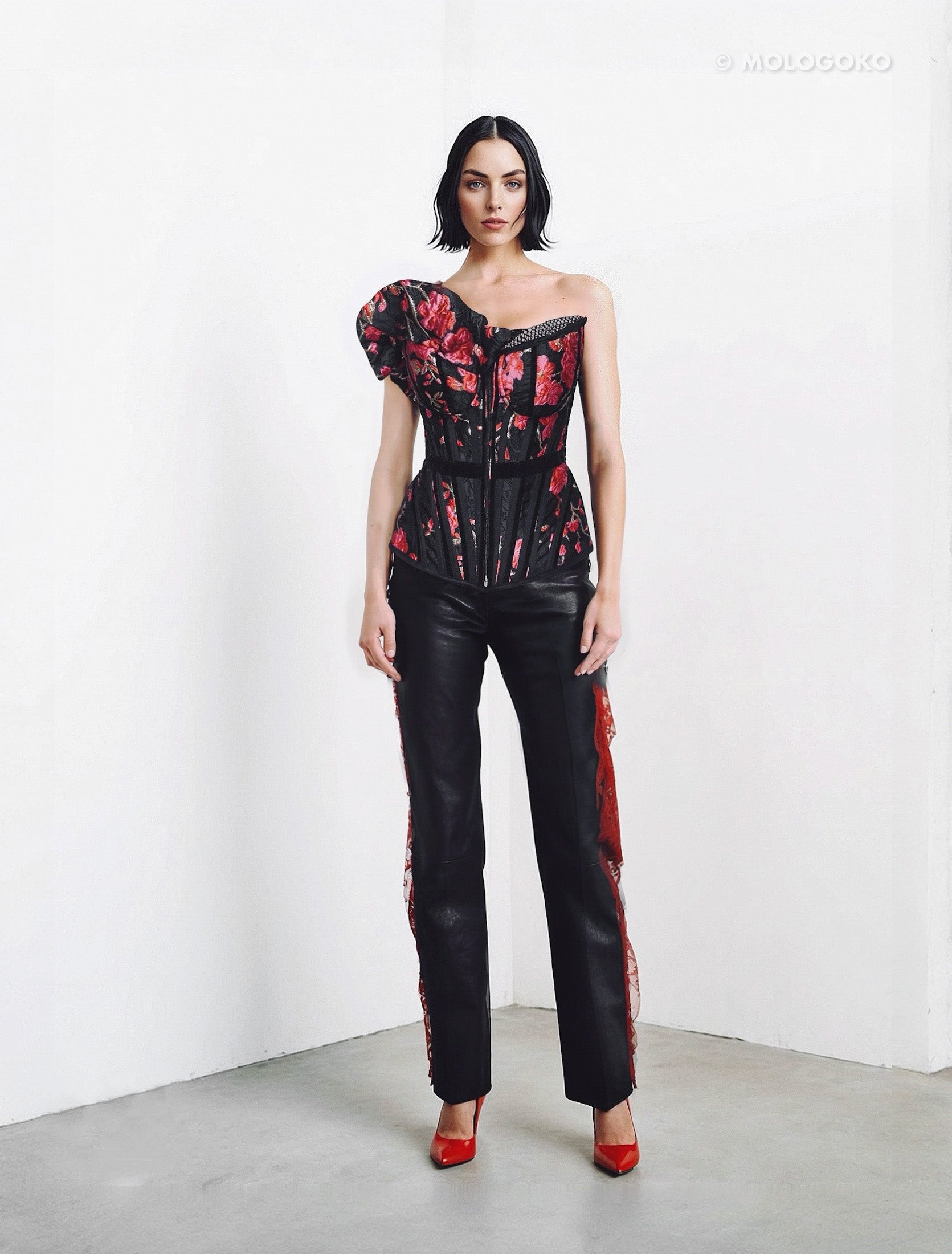 Carmelita Asymmetrical Front Zipper Corset - Mologoko Couture