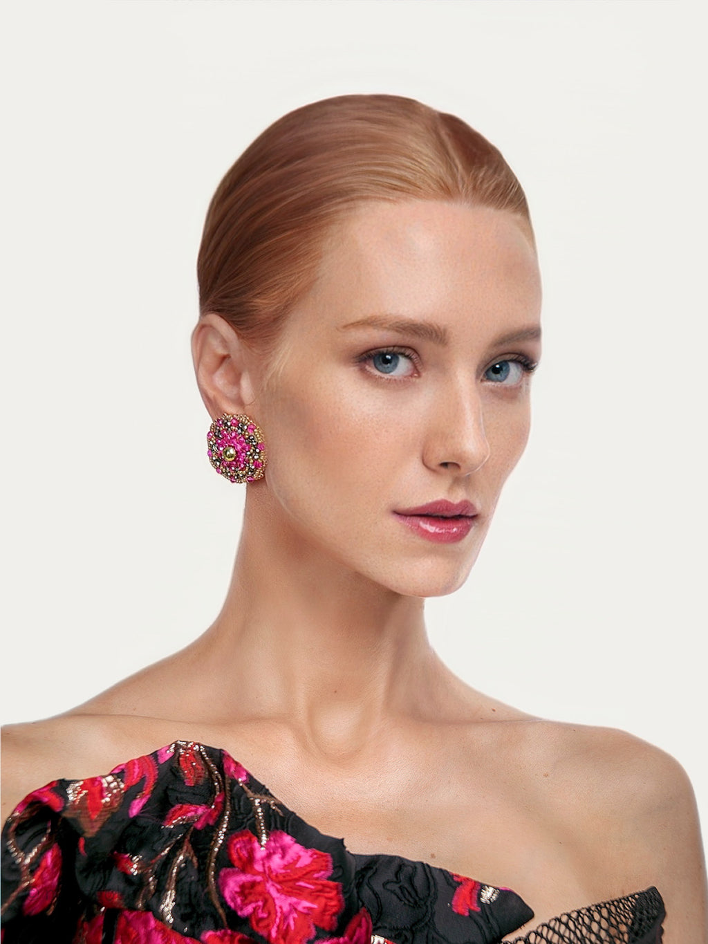 Hot Pink and Gold Hand Beaded Stud Earrings - Mologoko Couture