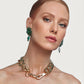 Emerald Green and Gold Hand Beaded Stud Earrings - Mologoko Couture