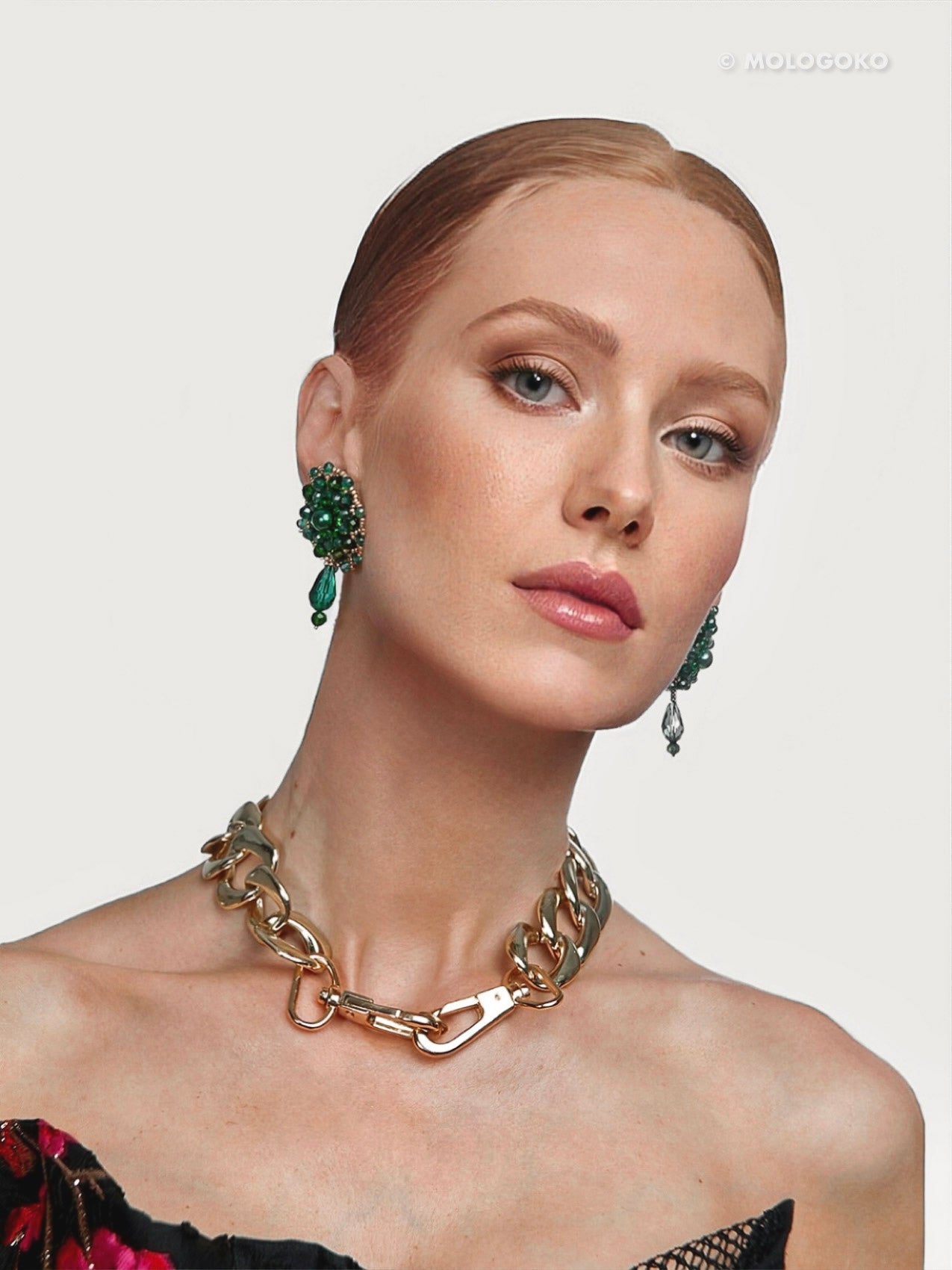 Emerald Green and Gold Hand Beaded Stud Earrings - Mologoko Couture