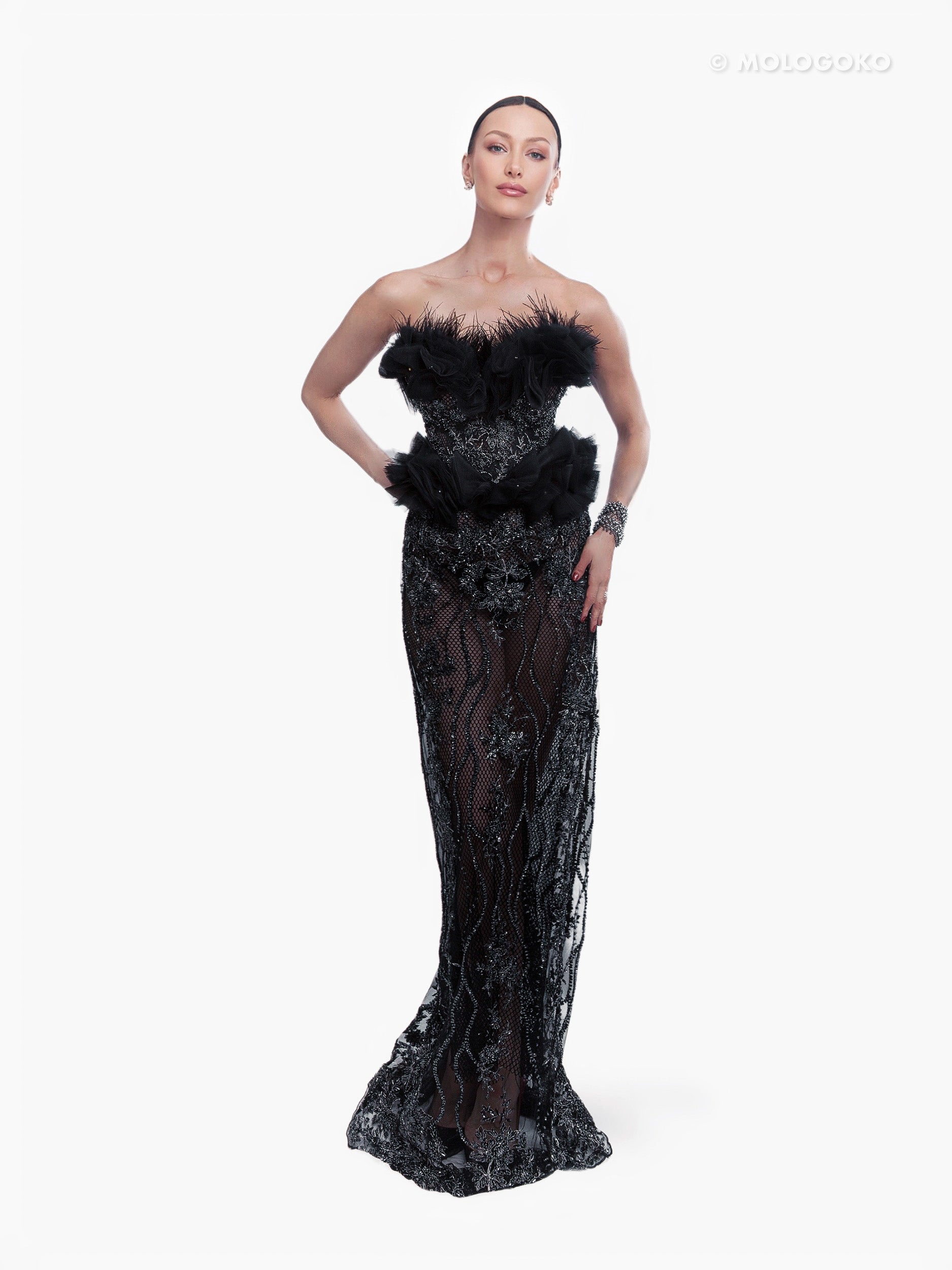 Black Swan Red Carpet Style Goth Gown Set - Mologoko Couture
