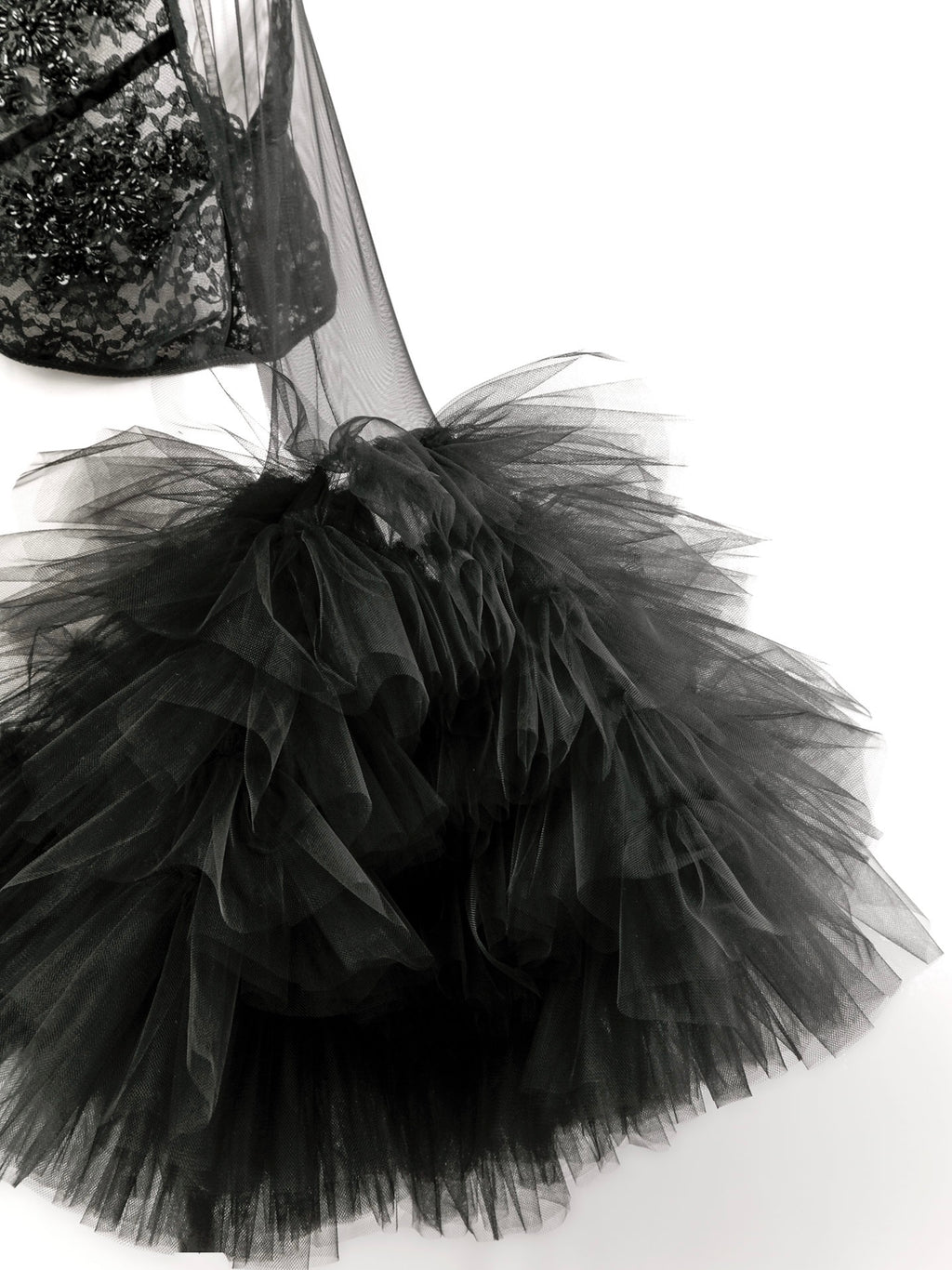 Embroidered Semi Sheer Large Tulle Sleeves Black Bolero Jacket - Mologoko Couture