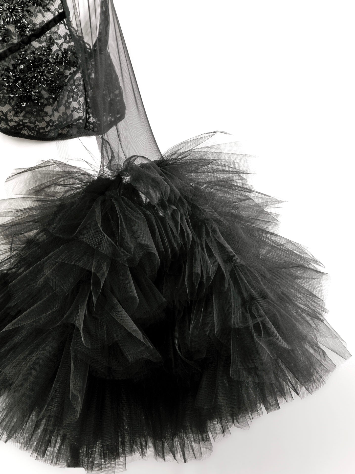 Embroidered Semi Sheer Large Tulle Sleeves Black Bolero Jacket - Mologoko Couture