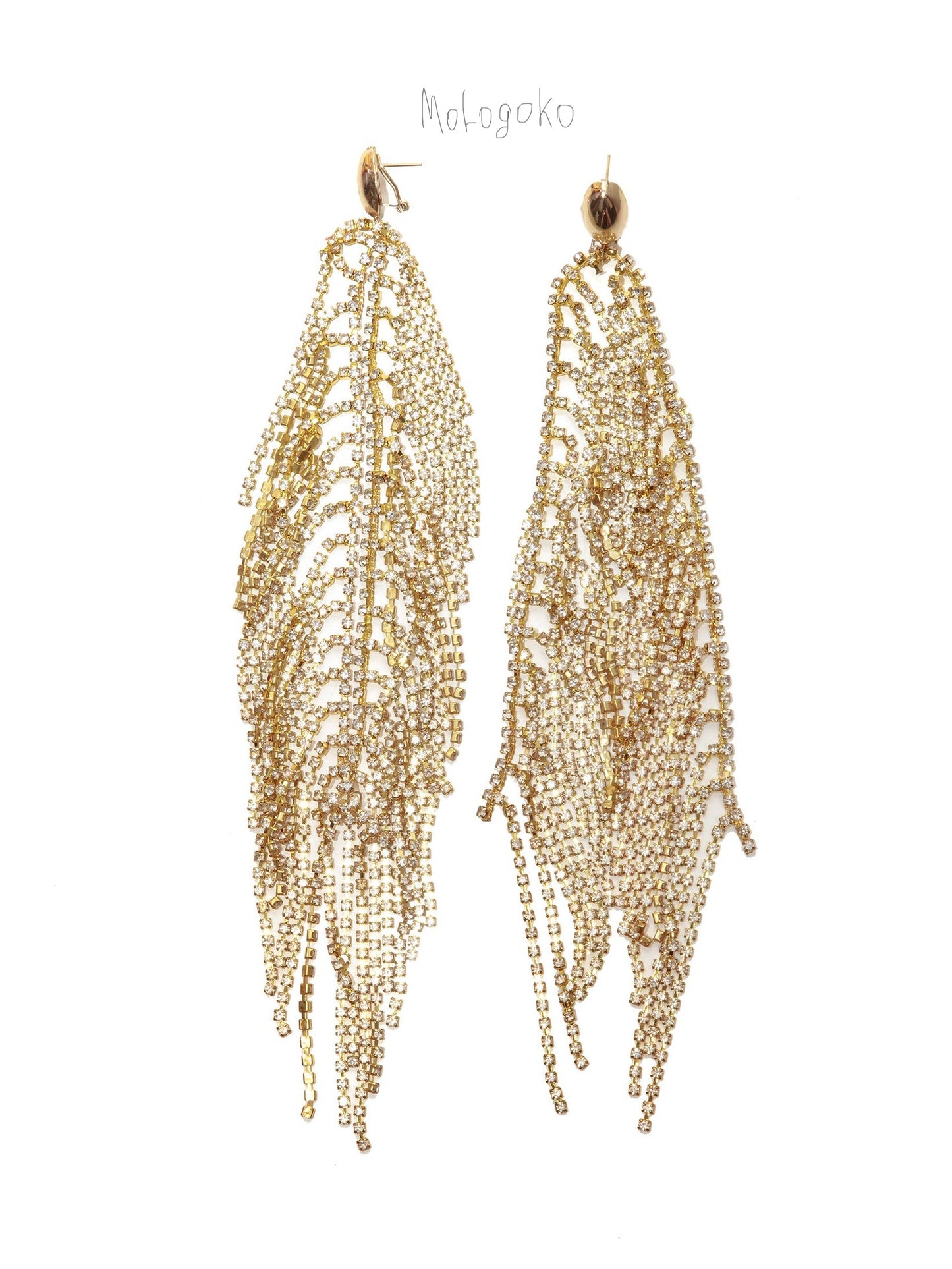 Heather Extra Long Rhinestone 4 inch Fringe Statement Earrings