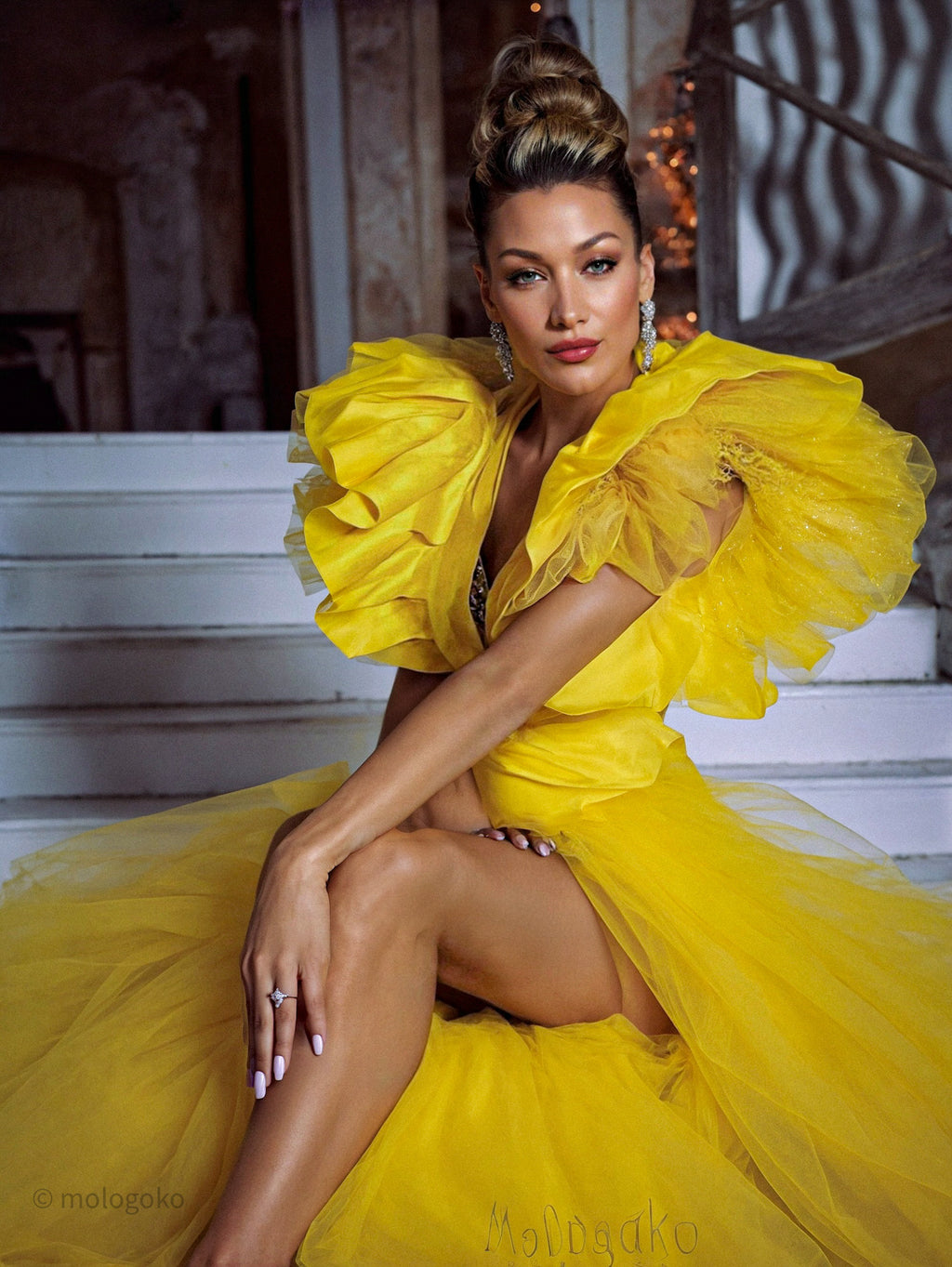 Kate Mini Dress - Yellow / Plunging / XL