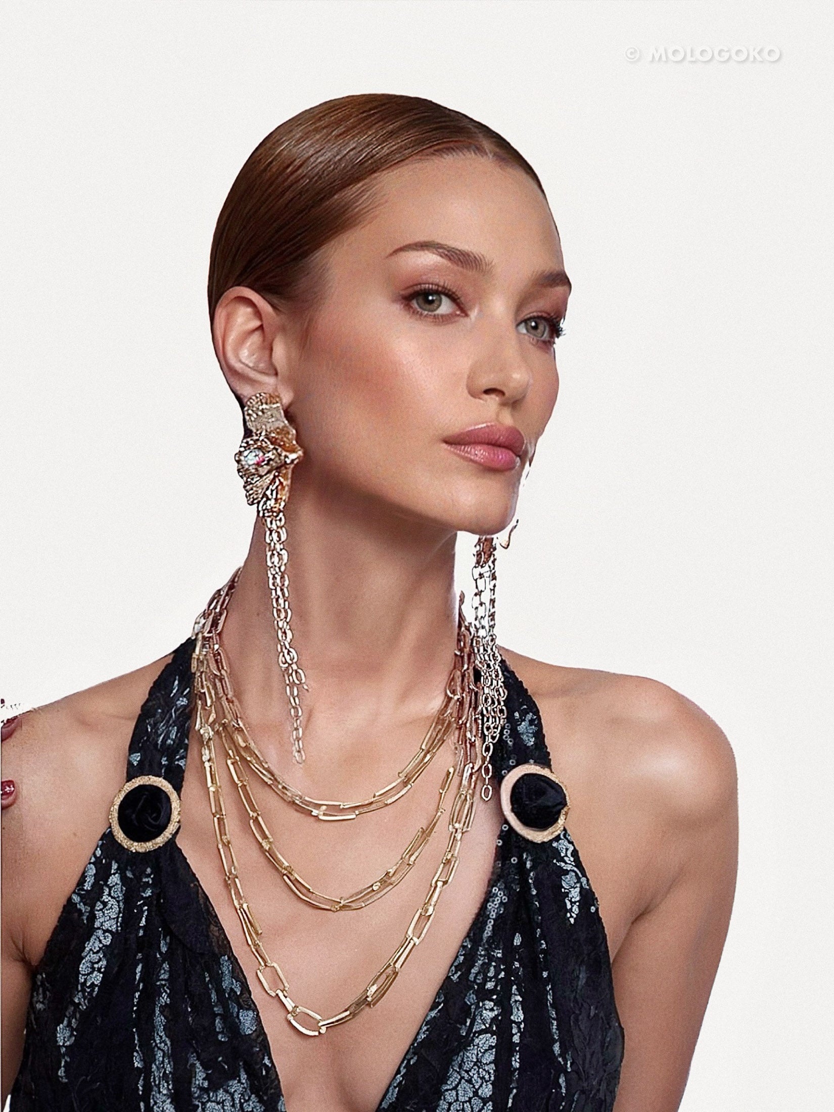 Paris Gold Extra Large Dangle Statement Earrings - Mologoko Couture