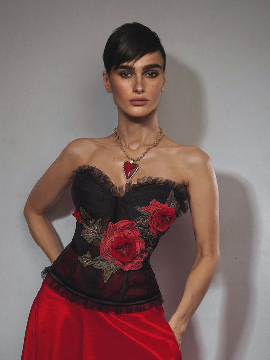 Carmen Red Carpet Style Embroidered Rose Corset
