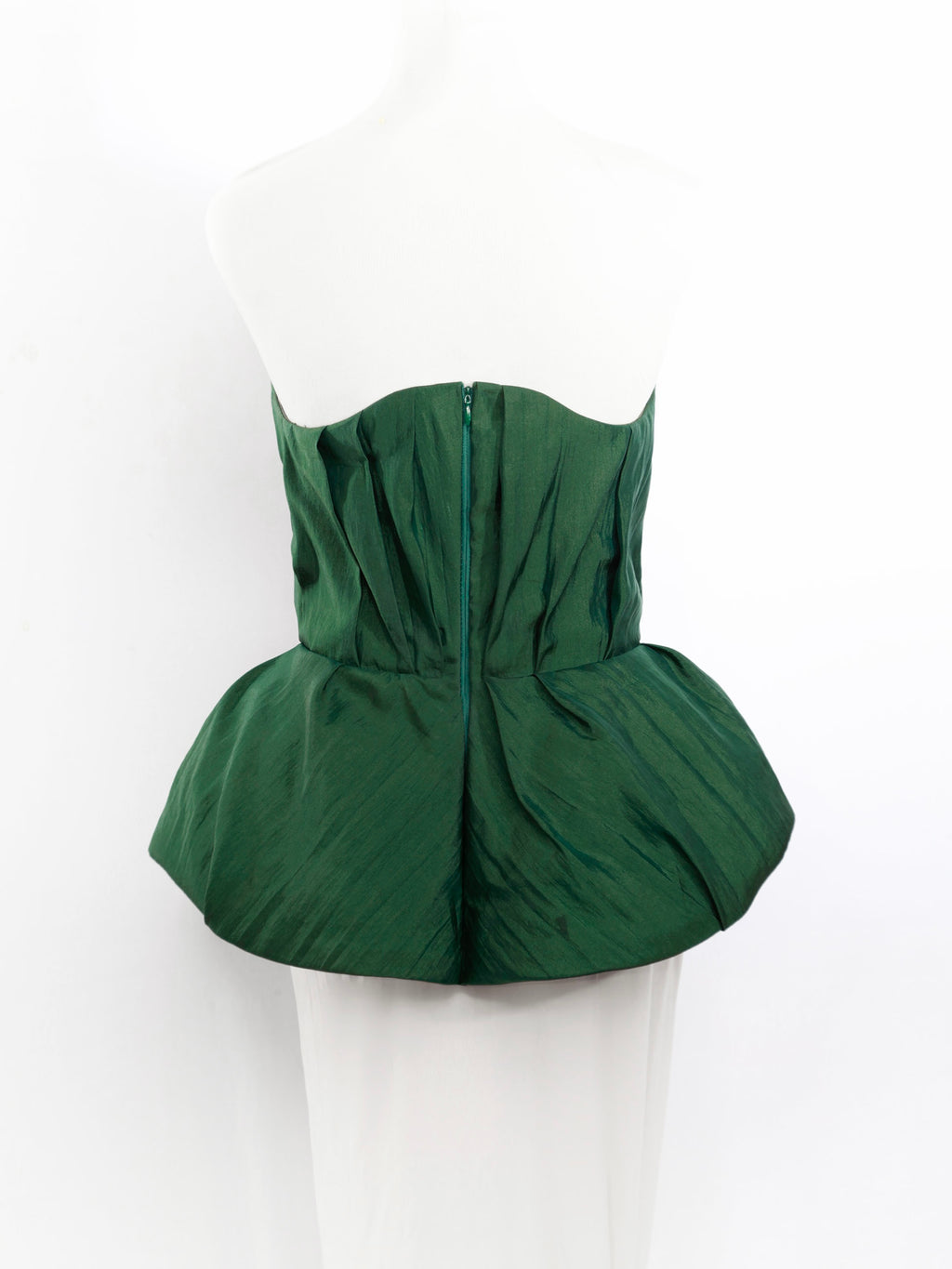 Emerald Green Silk Taffeta Draped Corset with Peplum