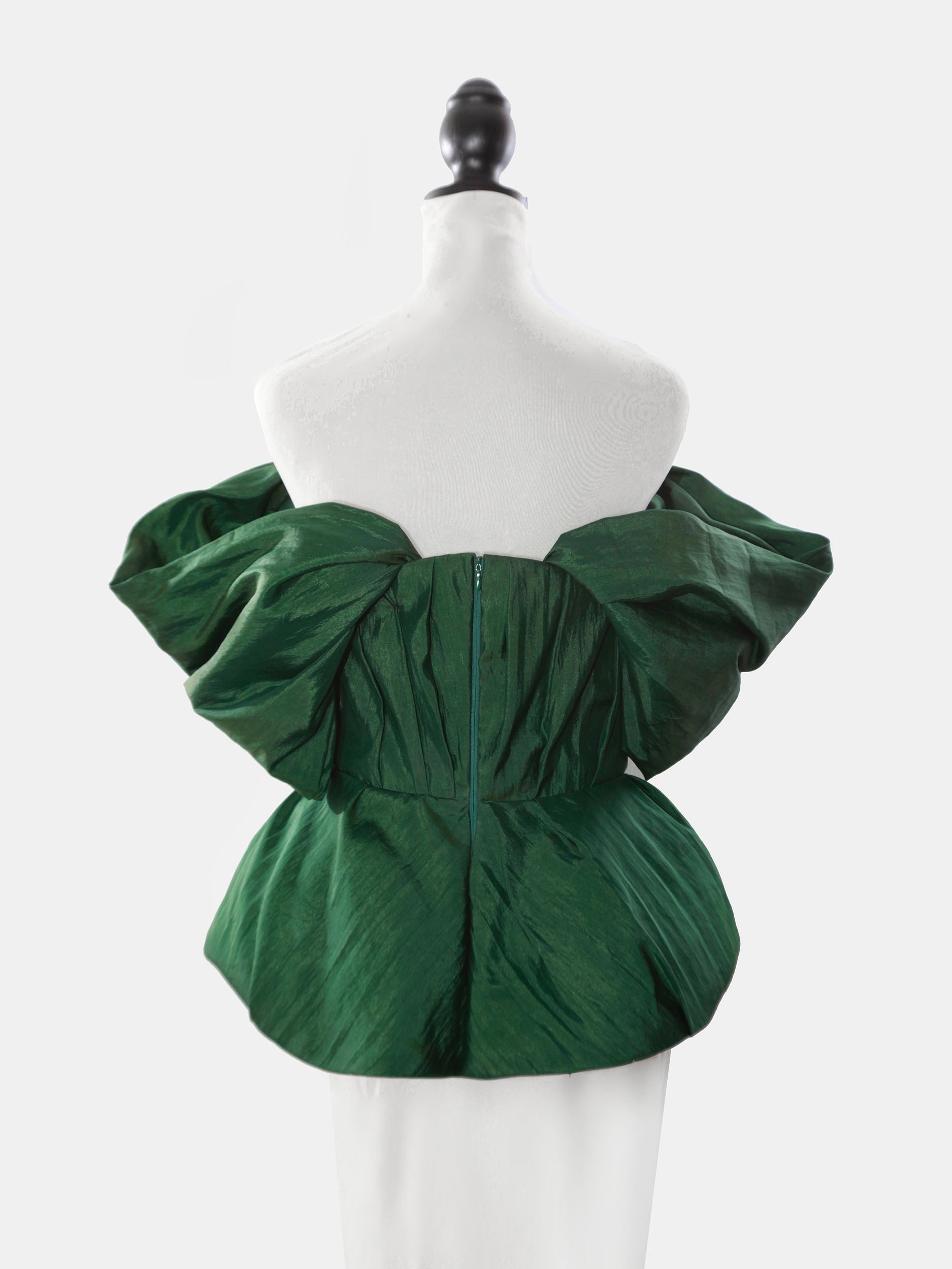 Emerald Green Silk Taffeta Draped Corset with Peplum