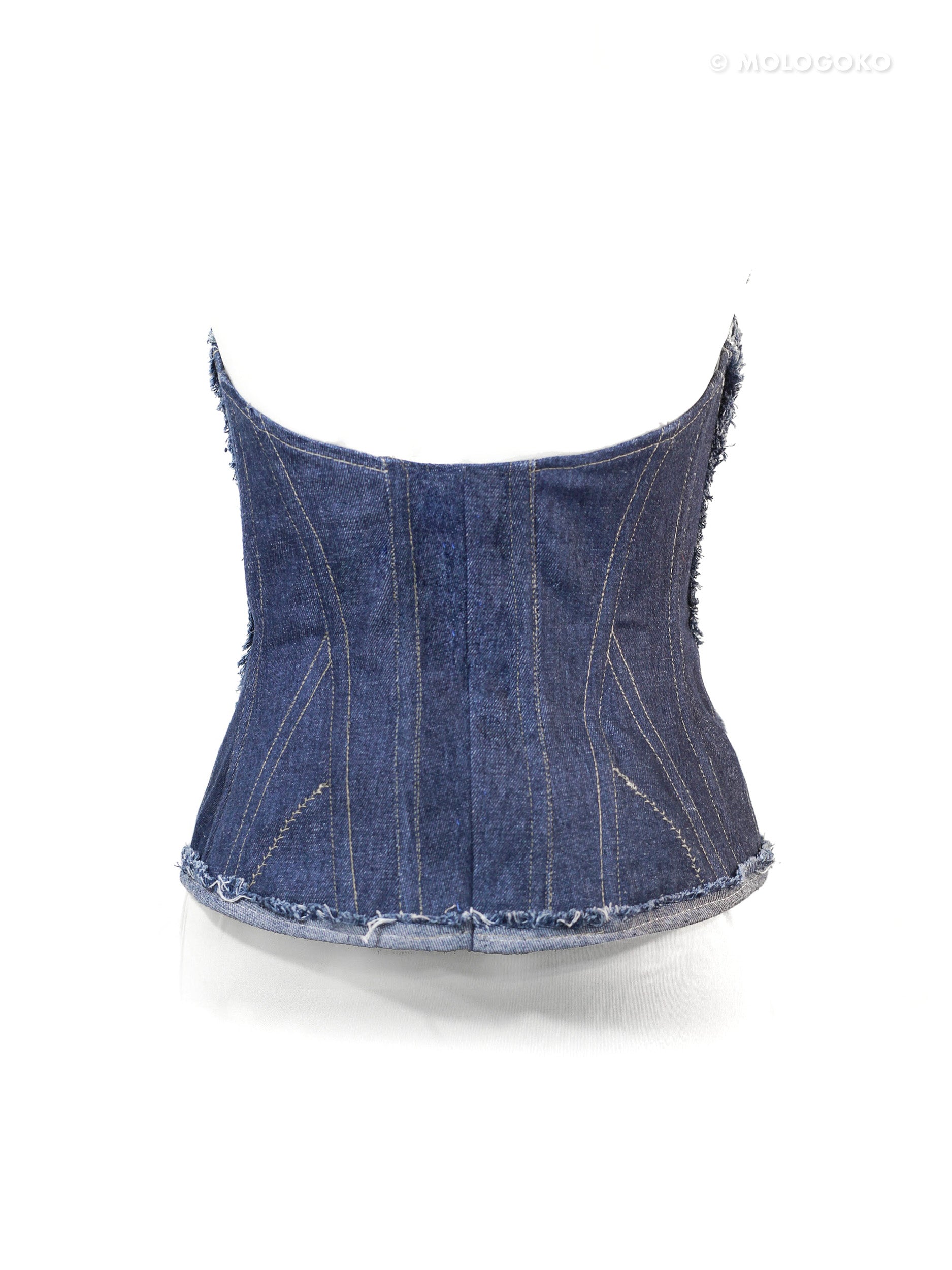 “Fray Play” Sculpted Two-Tone Denim Corset - custom made clothing