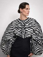 Ema Bubbles Sleeves Shirt in Zebra, worn by a model, front view