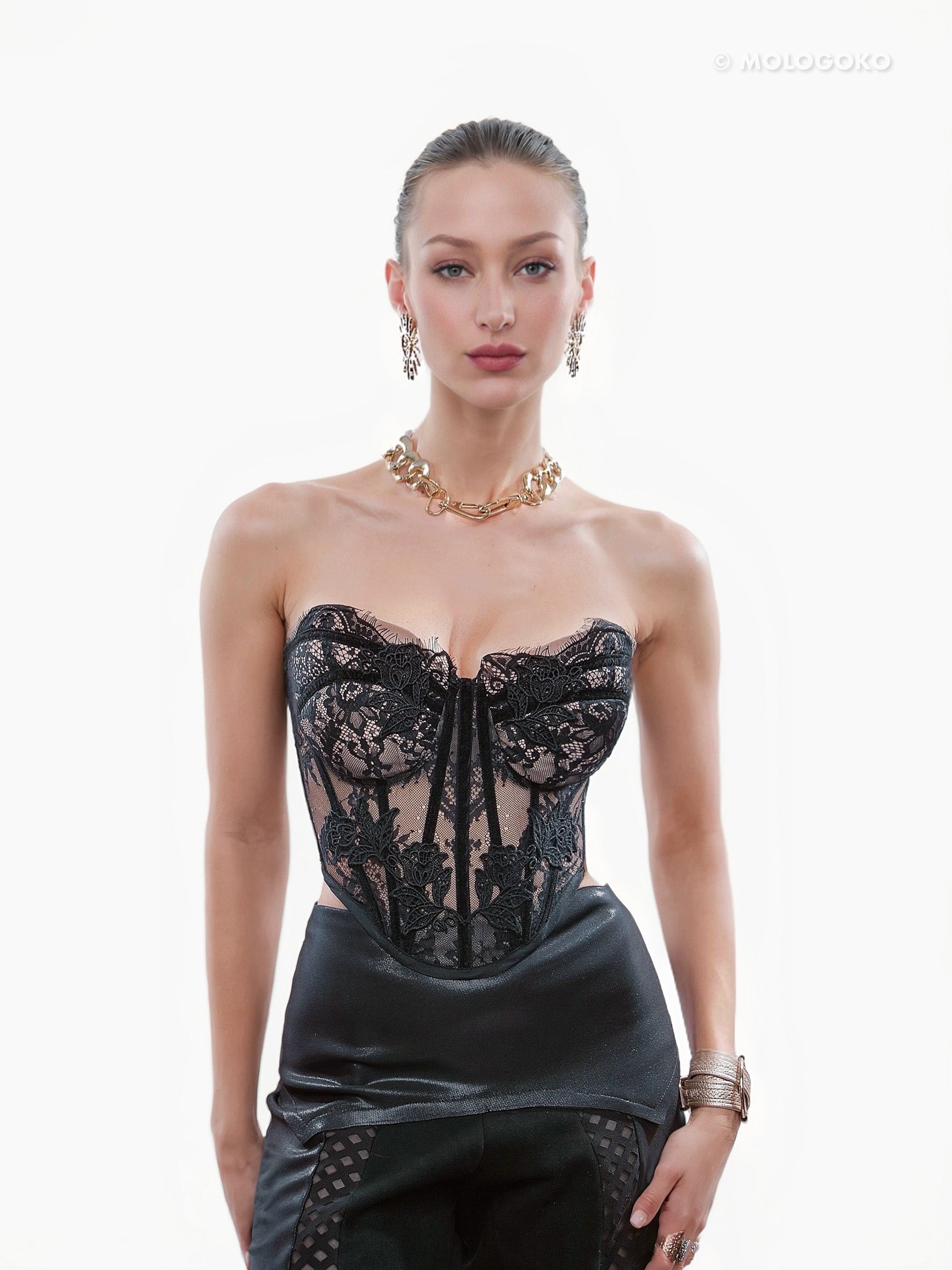 The Chapel Window Butterfly Bustier in Black - Mologoko Couture