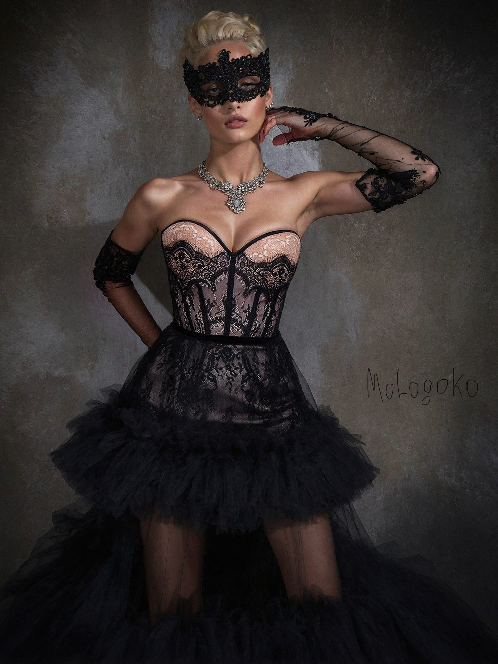 Femme En Noir Black Couture Corseted Dress - Mologoko Couture