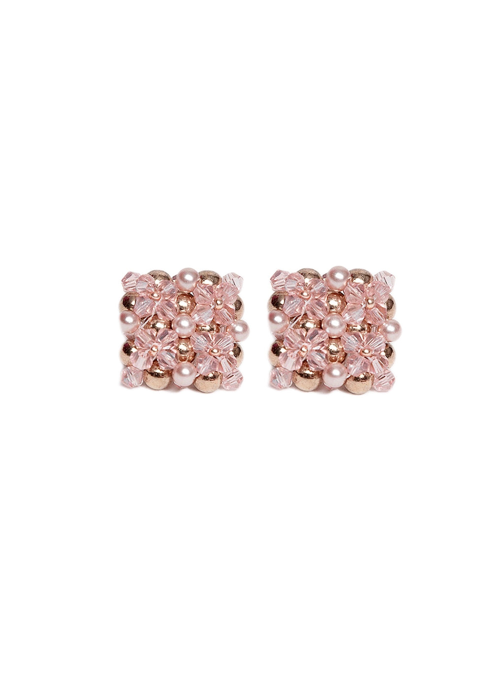 BLUSH PINK GOLD BEADED SQUARE STUD EARRINGS - Mologoko Couture