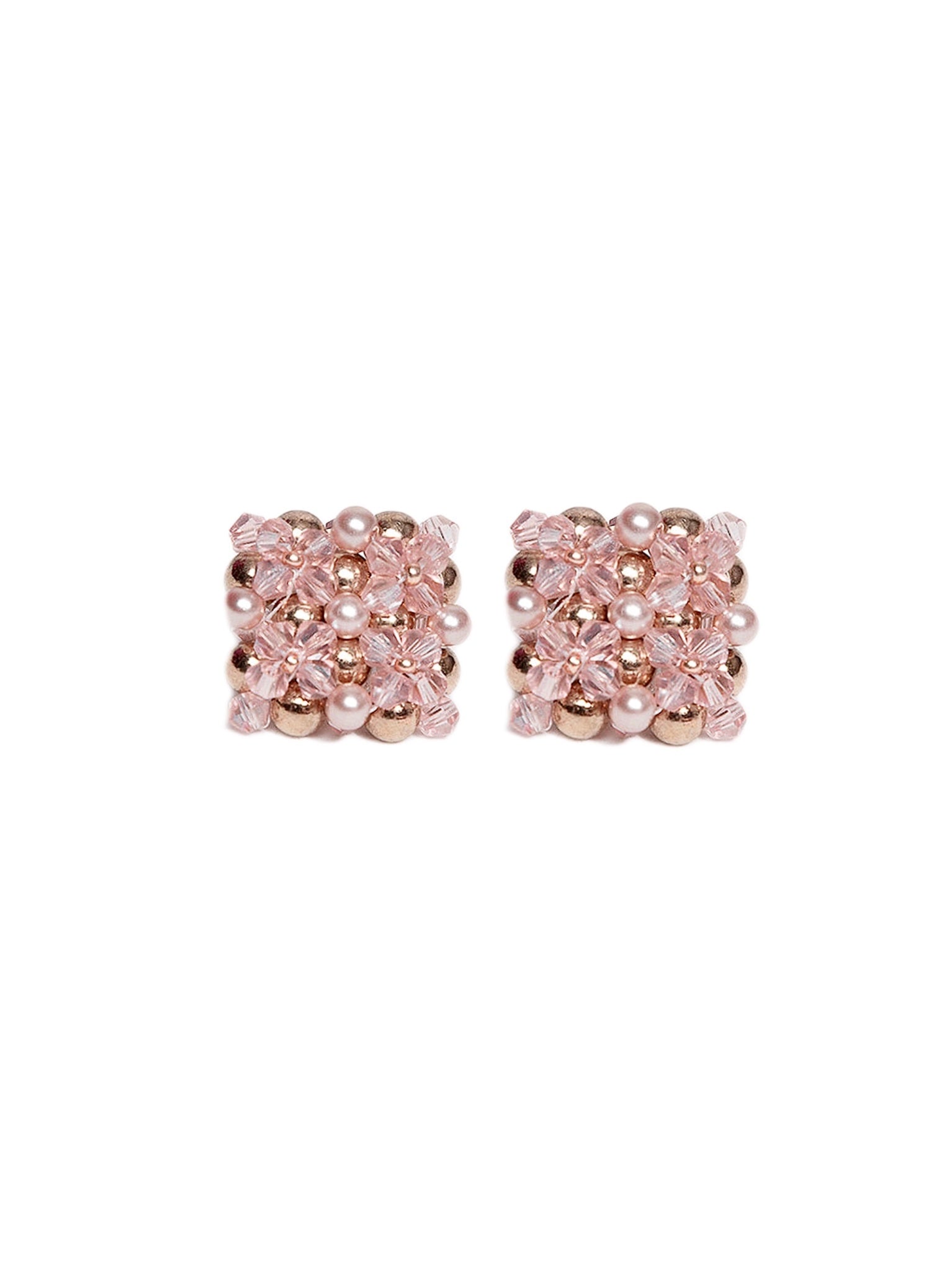 BLUSH PINK GOLD BEADED SQUARE STUD EARRINGS - Mologoko Couture