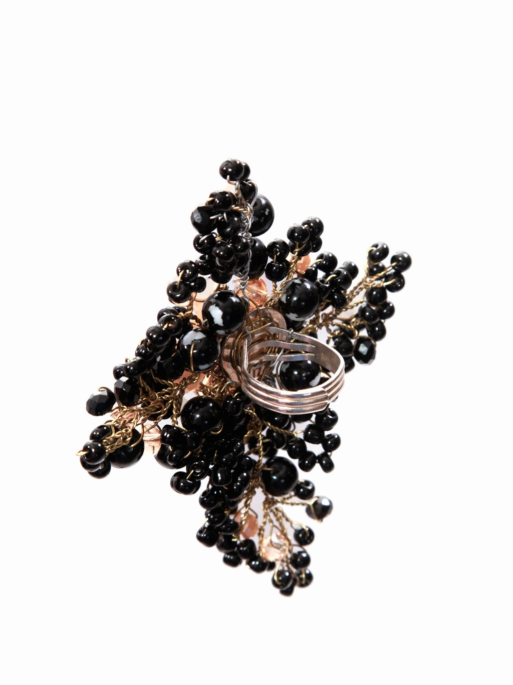 Black and Gold Gothic Large Hand Beaded Ring - Mologoko Couture