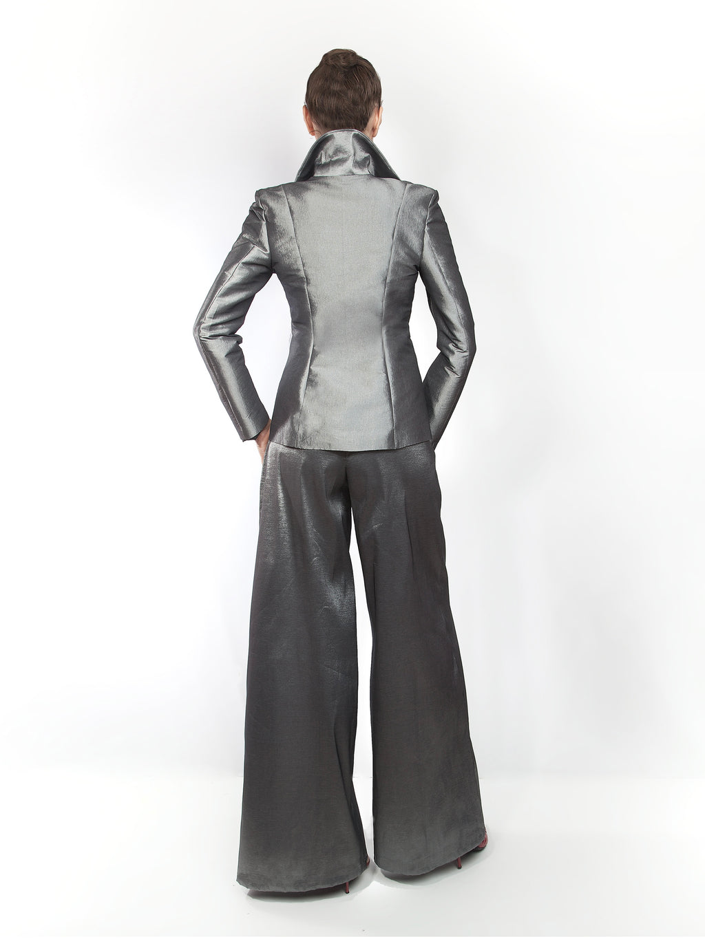 Stretch Taffeta Light Pantsuit Wide Leg Trousers - Mologoko Couture