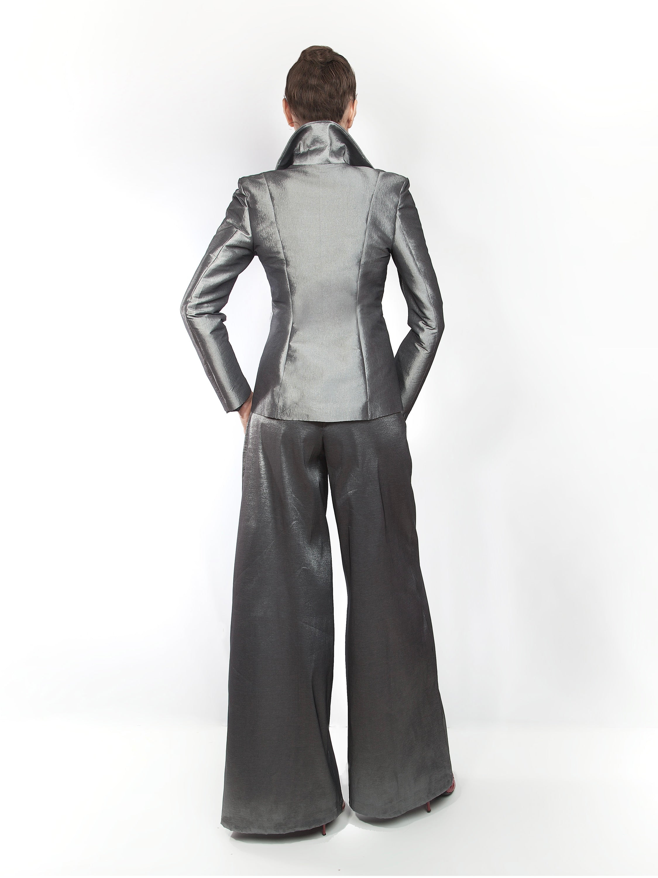 Stretch Taffeta Light Pantsuit Wide Leg Trousers - Mologoko Couture