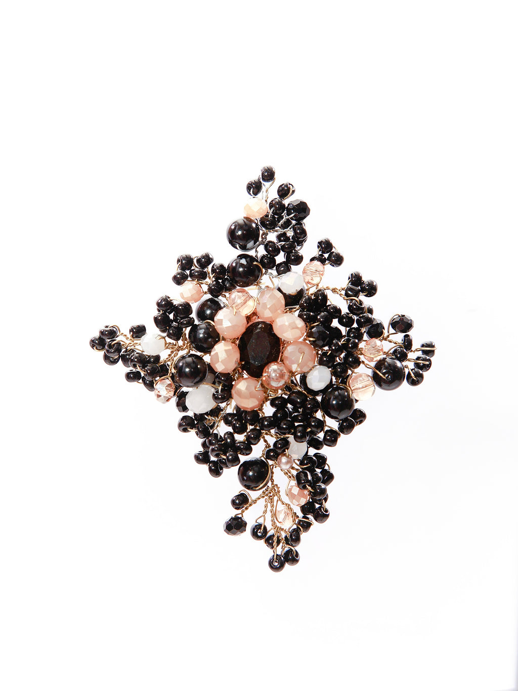 Black and Gold Gothic Large Hand Beaded Ring - Mologoko Couture