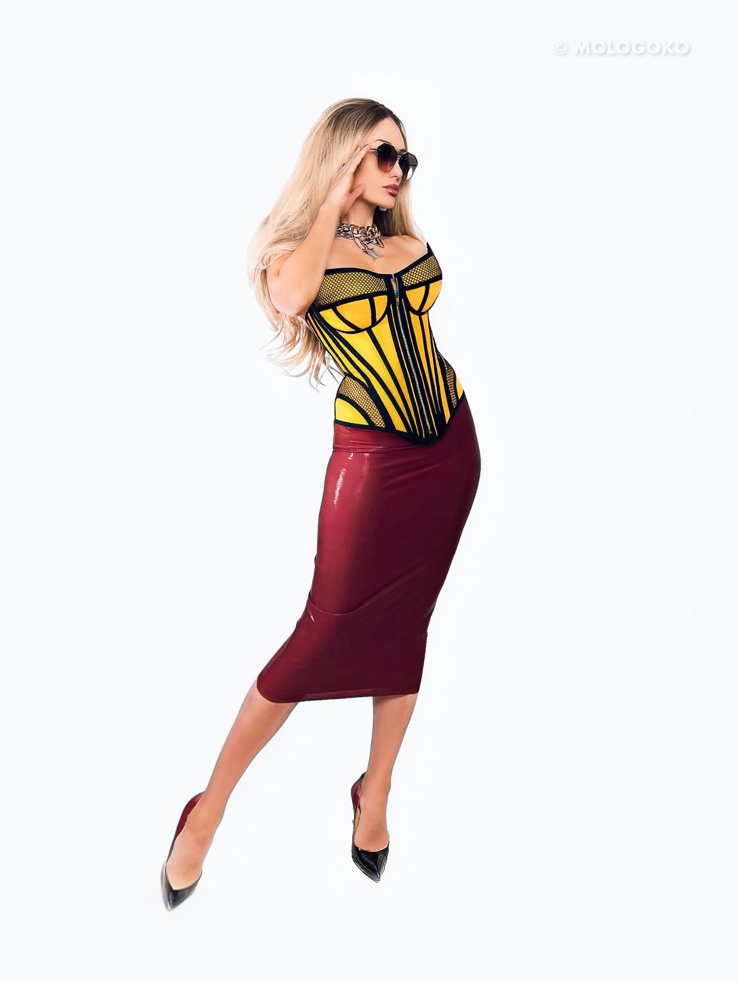 Ferrari Yellow Organic Canvas Front Zipper Corset Bustier - Mologoko Couture